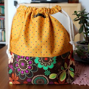 Drawstring Knitting Project Bag – Floral Polka