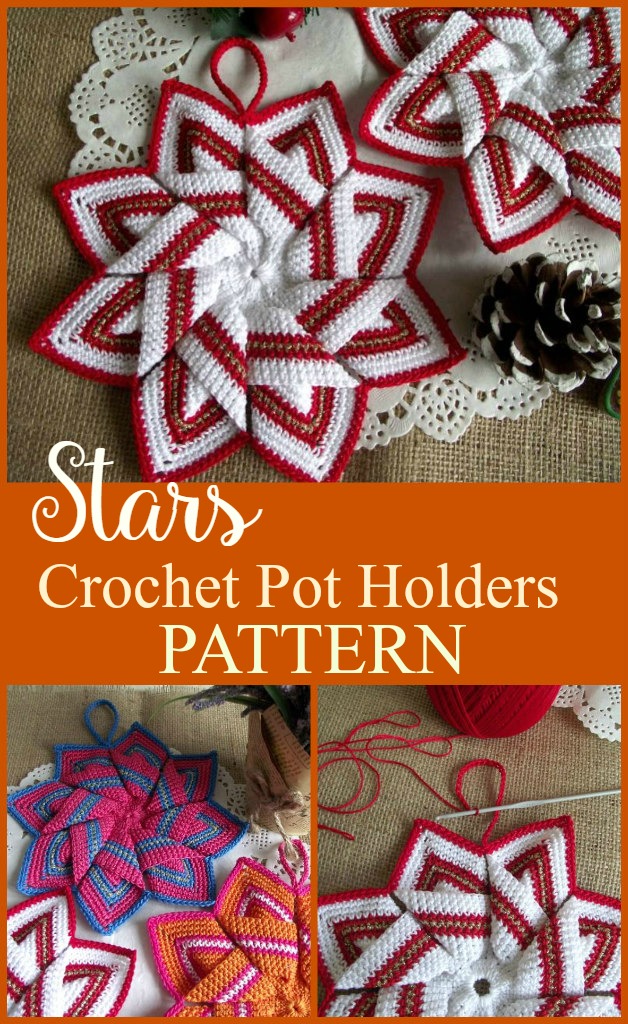 Hand Crocheted Star Pattern Kitchen Potholder Set