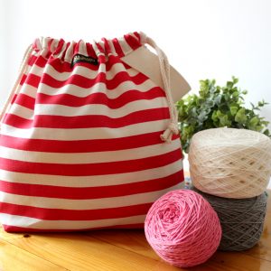 Striped Wristlet Drawstring Knitting Project Bag – Red/White – Crafts Bag