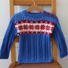 Baby cardigan fair isle blue red white with buttons easy knitting pattern