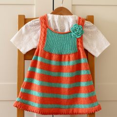 Emily Baby Dress stripes baby dress with crochet flower baby knitting pattern by Lilia Vanini / Liliacraftparty