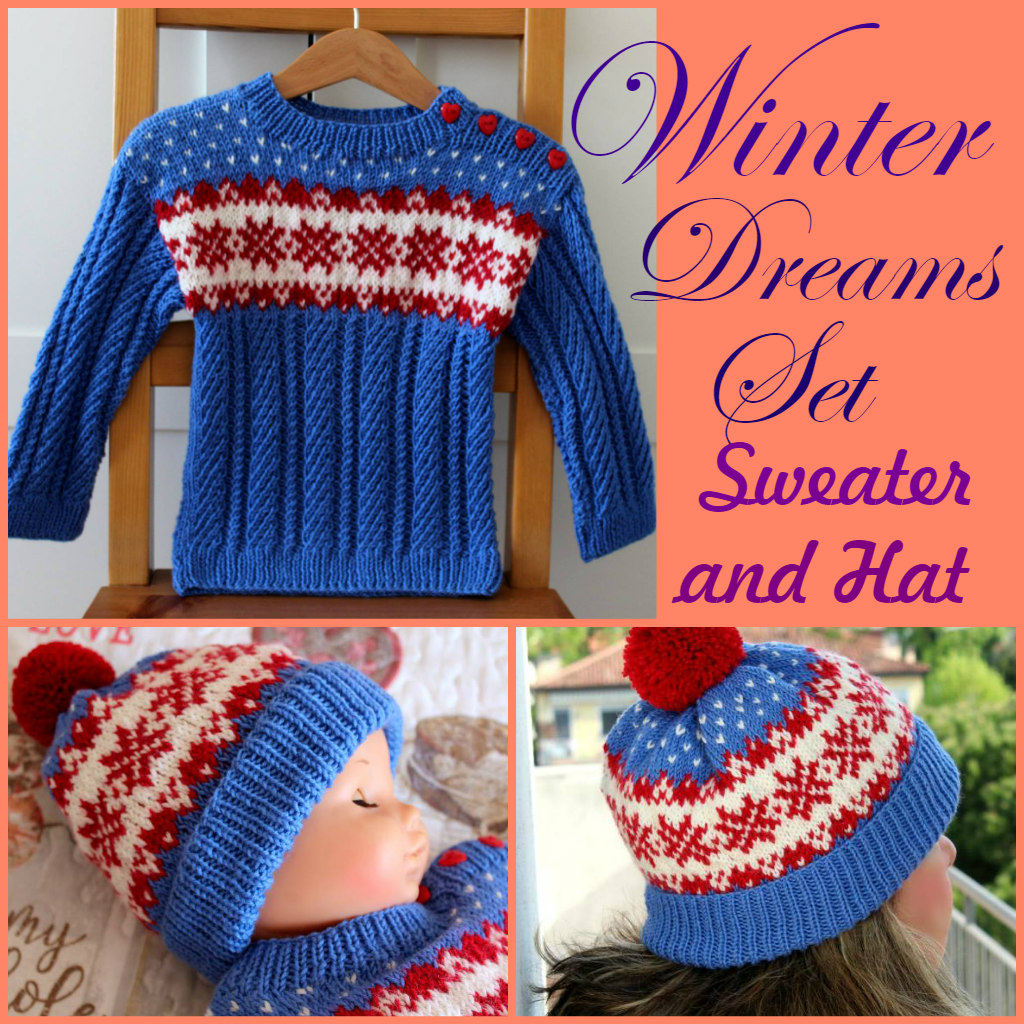 Baby Cardigan Fair isle blue red white easy fair isle hat knitting pattern