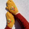 Embroidery Floral Bouquet Mittens Gloves knitting pattern two mitts gloves with flowers embroidery