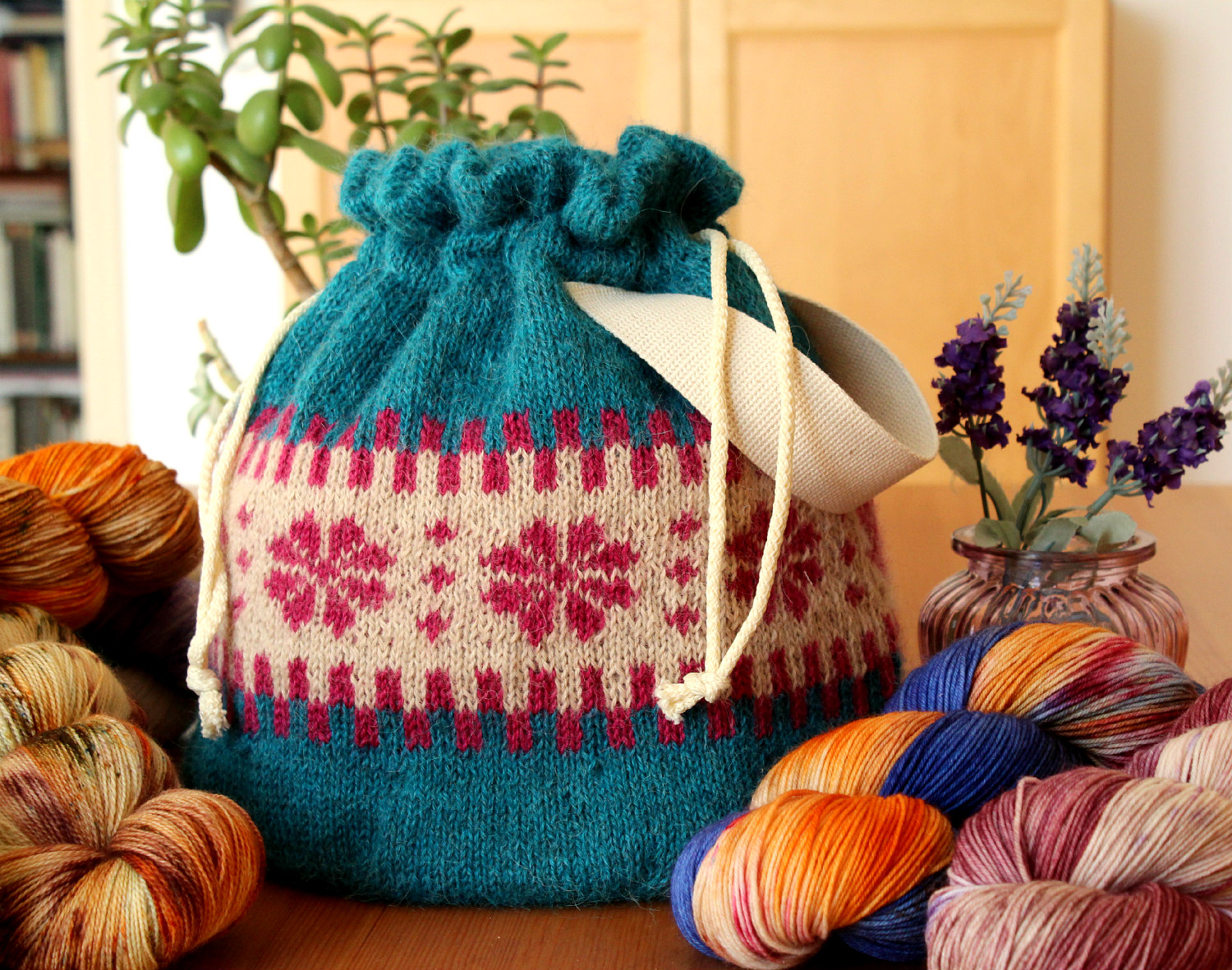 Knitting Project bag Fair Isle knit wristlet bag